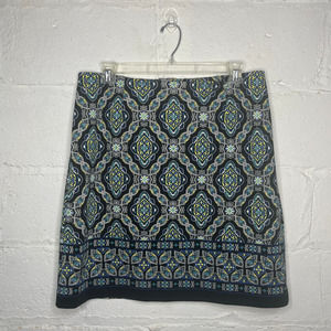 Talbots Woman Floral Diamond Medallion Patterned Pencil Skirt 16W Black Blue